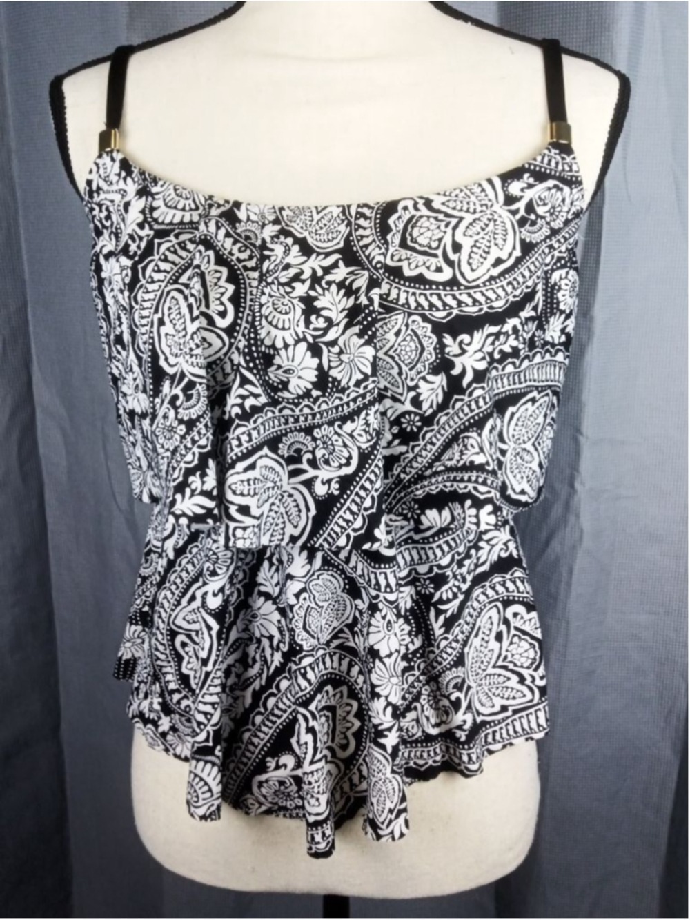 Women's 24th & Ocean Black & White Paisley Tankini top, size S